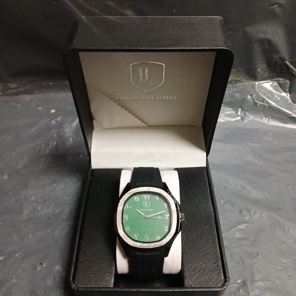 MENS LOUIS LACOMBE GREEN DIAL RUBBER STRAP WATCH