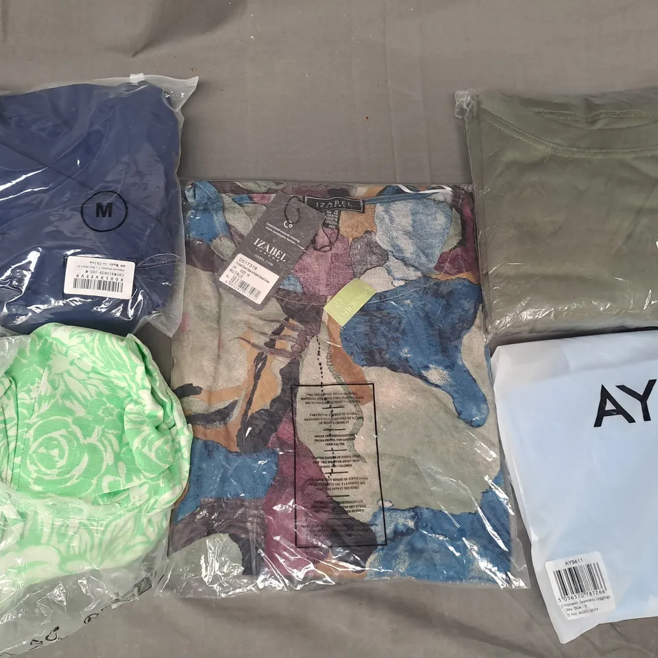 BOX OF APPROXIMATELY 20 ASSORTED CLOTHING AND FASHION ITEMS IN VARIOUS STYLES AND SIZES TO INCLUDE AYBL, IZABEL, ETC