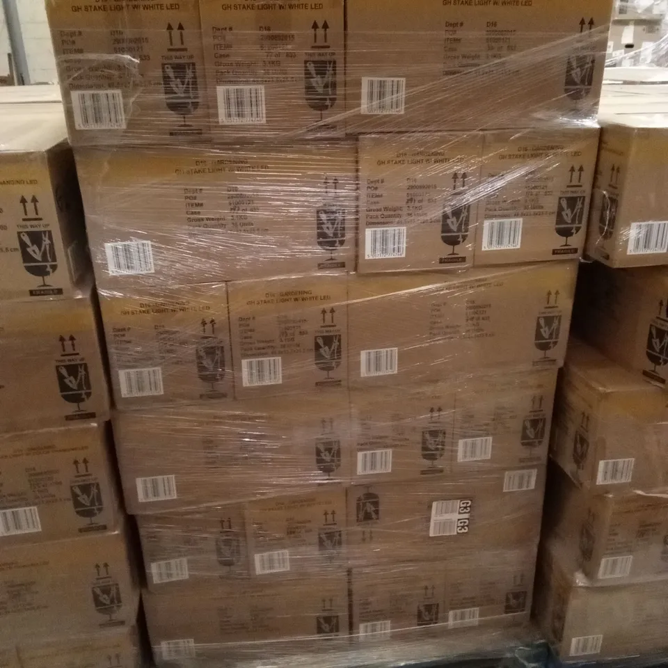 PALLET TO CONTAIN APPROXIMATELY 60 BOXES OF BRAND NEW GARDEN SOLAR STAKE LIGHTS // 36 STAKE LIGHTS PER BOX