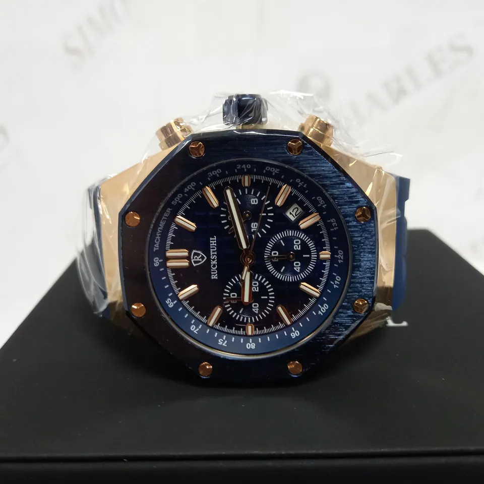 RUCKSTUHL OCTAGONAL FACE RUBBER STRAP WATCH RRP £540