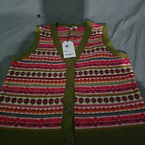SEASALT CORNWALL MERINO WOOL WAISTCOAT VEST – SCILLA ARAN MULTI, UK 12