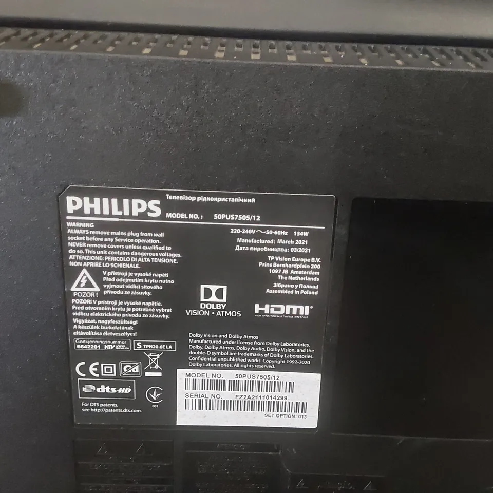 PHILIPS 50PUS7505/12 50-INCH 4K UHD SMART LED TV
