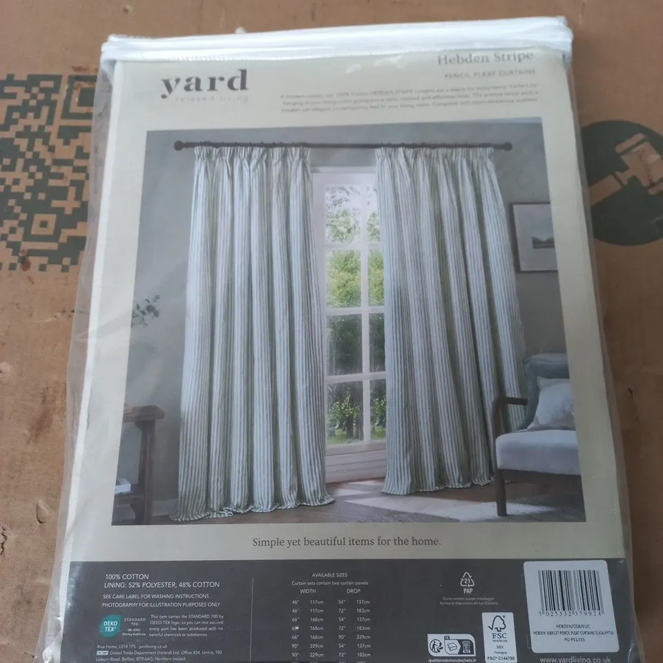 YARD HEBDEN STRIPE PENCIL PLEAT CURTAINS – 66 X 54 IN (168 X 137 CM)