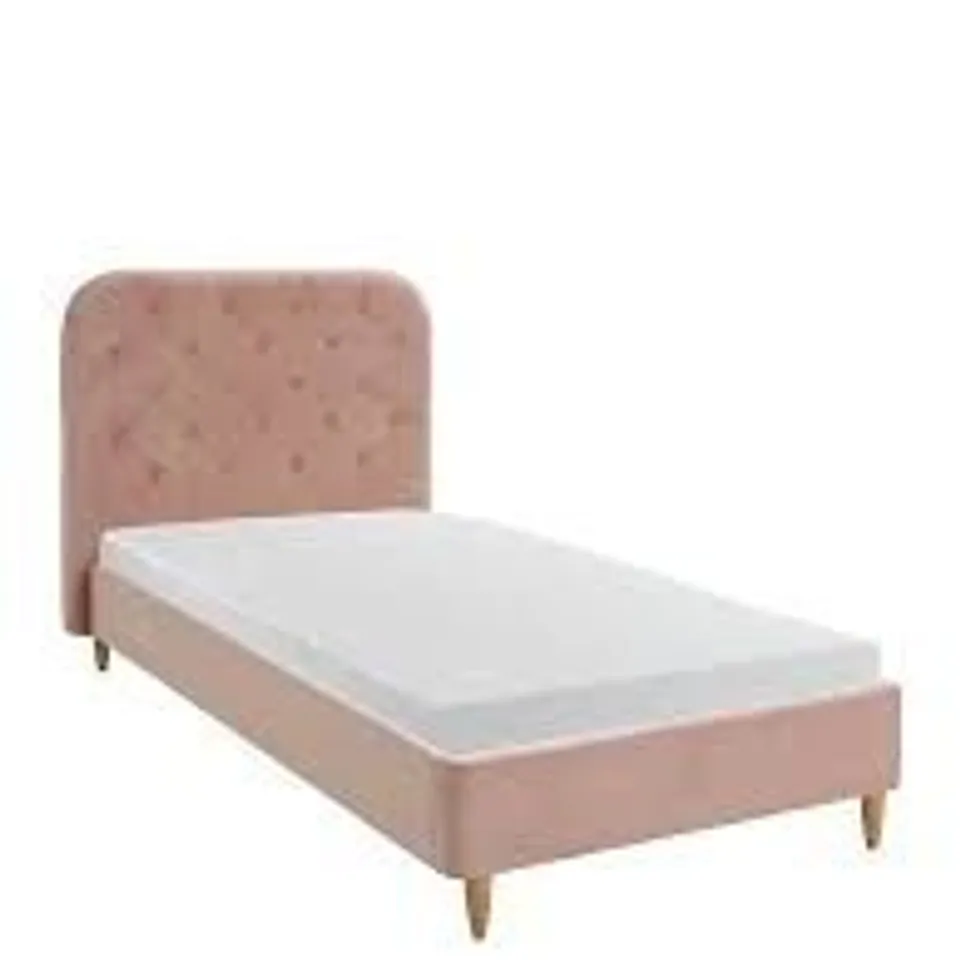 BOXED FREYA VELVET SINGLE BED FRAME PINK (1 OF 2 BOXES)
