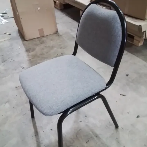 BOXED PRE BUILT SET OF 4 GREY FABRIC UPHOLSTERED BLACK METAL FRAME OFFICE CHAIRS