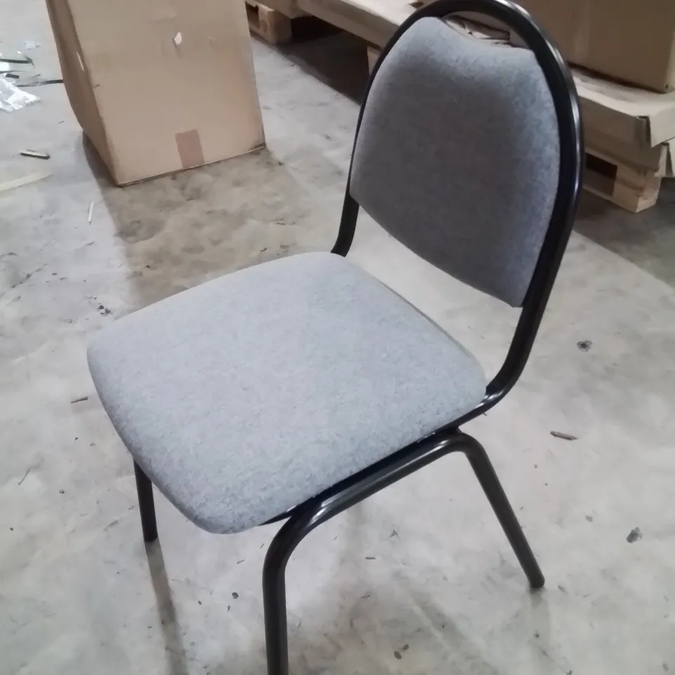 BOXED PRE BUILT SET OF 4 GREY FABRIC UPHOLSTERED BLACK METAL FRAME OFFICE CHAIRS