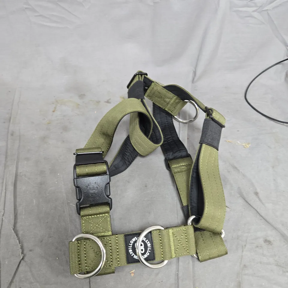 BULLY BILLOWS OLIVE GREEN ADJUSTABLE DOG HARNESS WITH D‑RINGS