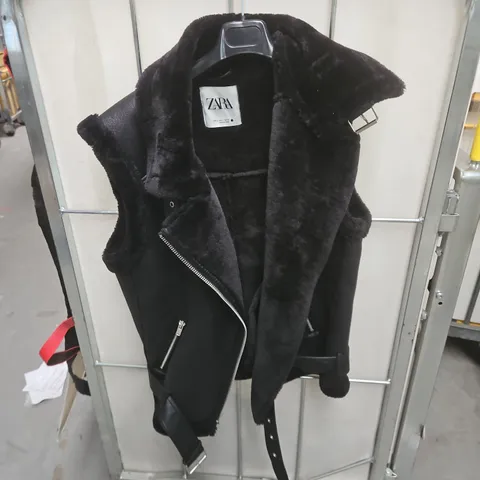 ZARA BLACK FAUX-FUR LINED BIKER GILLET β WOMEN'S EU SMALL
