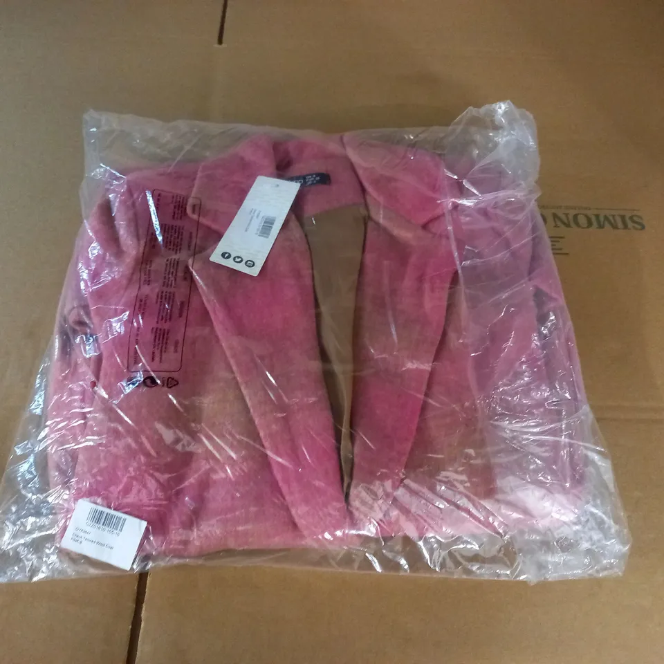 BAGGED BOOHOO CHECK TAILORED WOOL COAT IN PINK - 8 