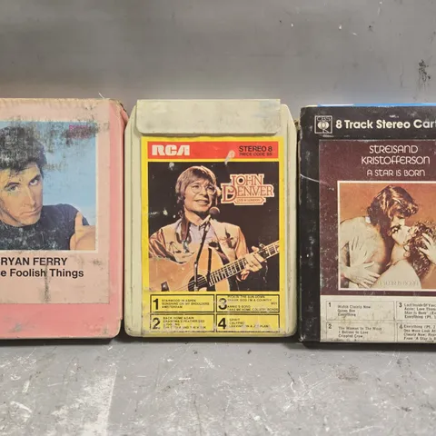 APPROXIMATELY 12 ASSORTED STEREO CARTRIDGES TO INCLUDE BRYAN FERRY, JOHN DENVER, ETC