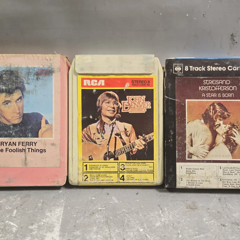APPROXIMATELY 12 ASSORTED STEREO CARTRIDGES TO INCLUDE BRYAN FERRY, JOHN DENVER, ETC