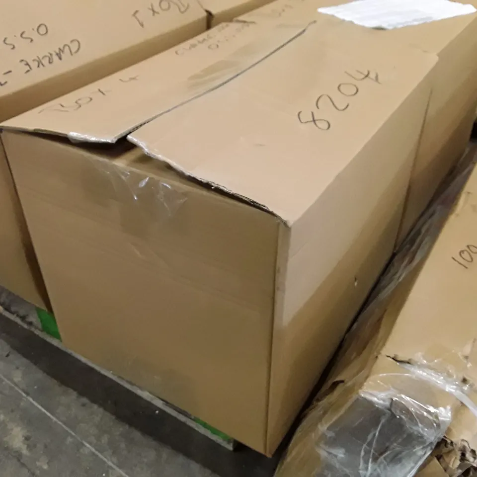 BOX CONTAINING ASSORTED ITEMS INCLUDING BATTERY CHARGER, CAR TRIM REMOVAL KIT, AIR COMPRESSOR, ASSORTED RIVETS, SHROUNDED PADLOCK 