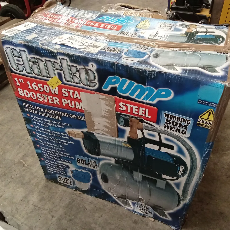 BOXED CLARKE CBT1400SS 1" 1650W 90LPM 50M HEAD STAINLESS STEEL BOOSTER PUMP (230V)