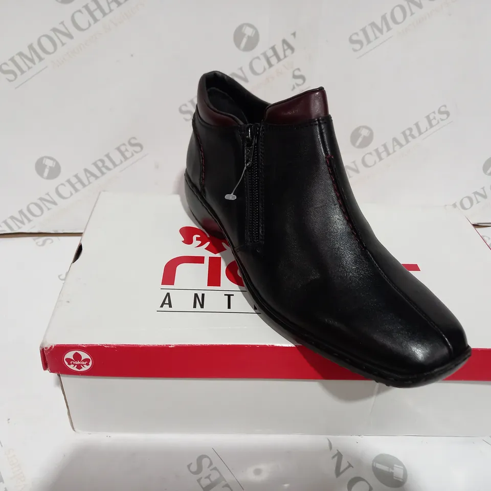 boxed rieker ANTISTRESS black leather low boot - size 6