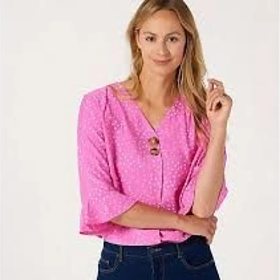 IZABEL LONDON FLARE POLKA DOT BLOUSE PINK SIZE 20