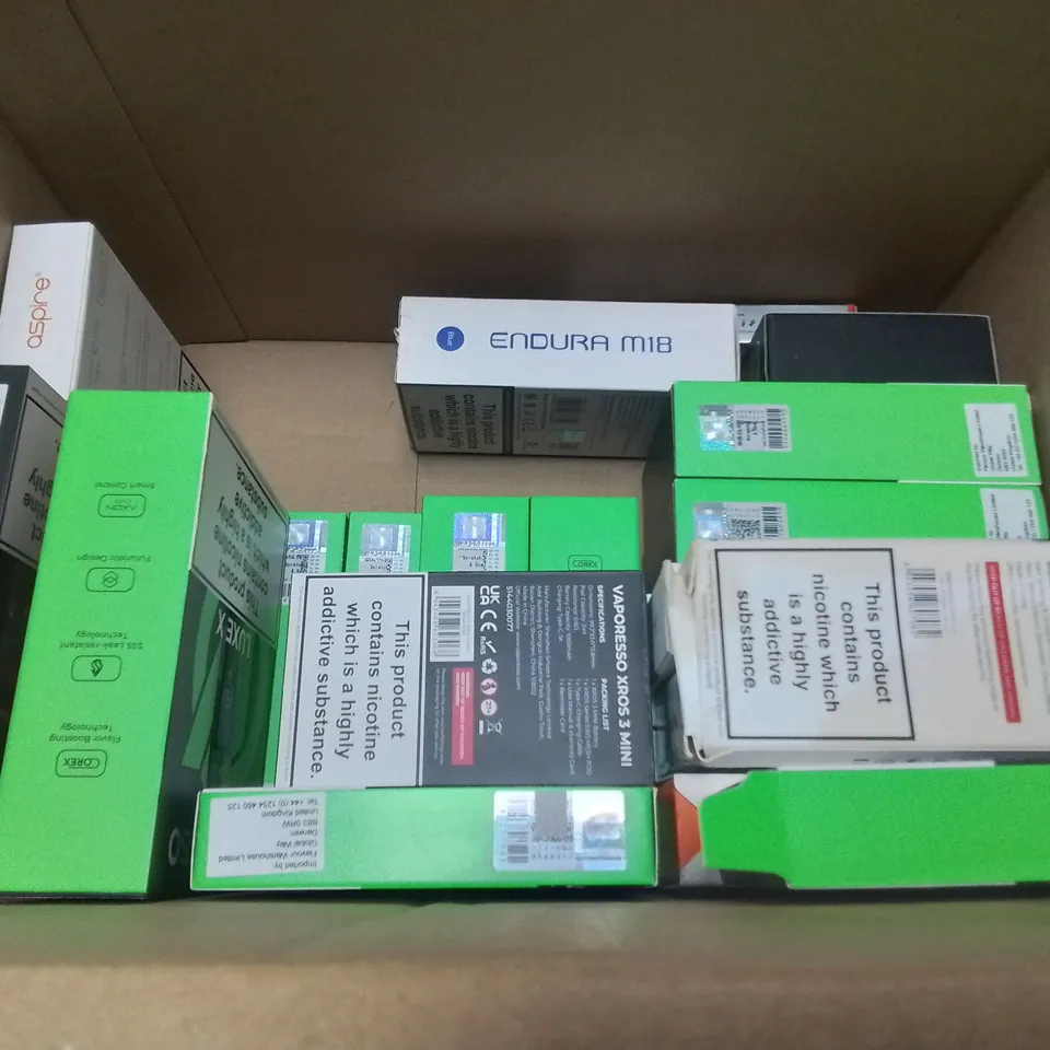 LOT OF ASSORTED E-CIGS AND PARTS TO INCLUDE VAPORESSO, VOOPOO AND ASPIRE