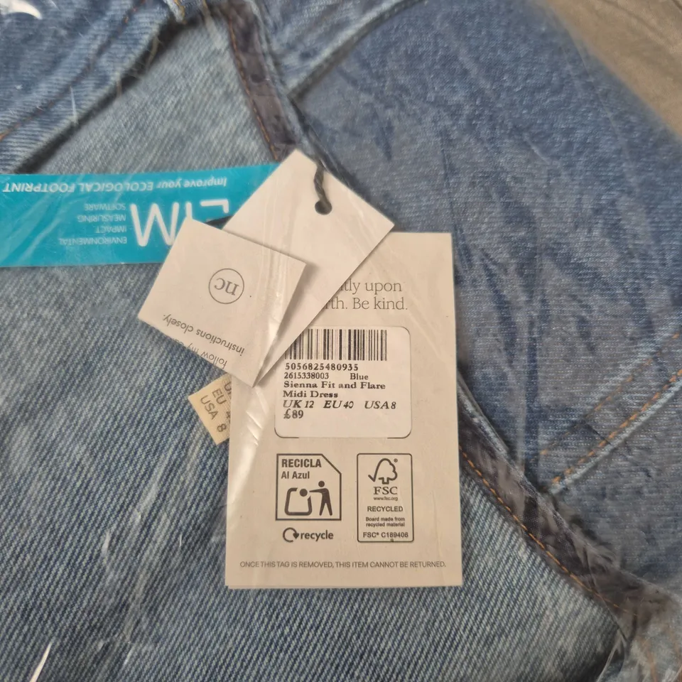 NOBODY'S CHILD DENIM SIENNA FIT & FLARE MIDI DRESS – UK 12 – BLUE