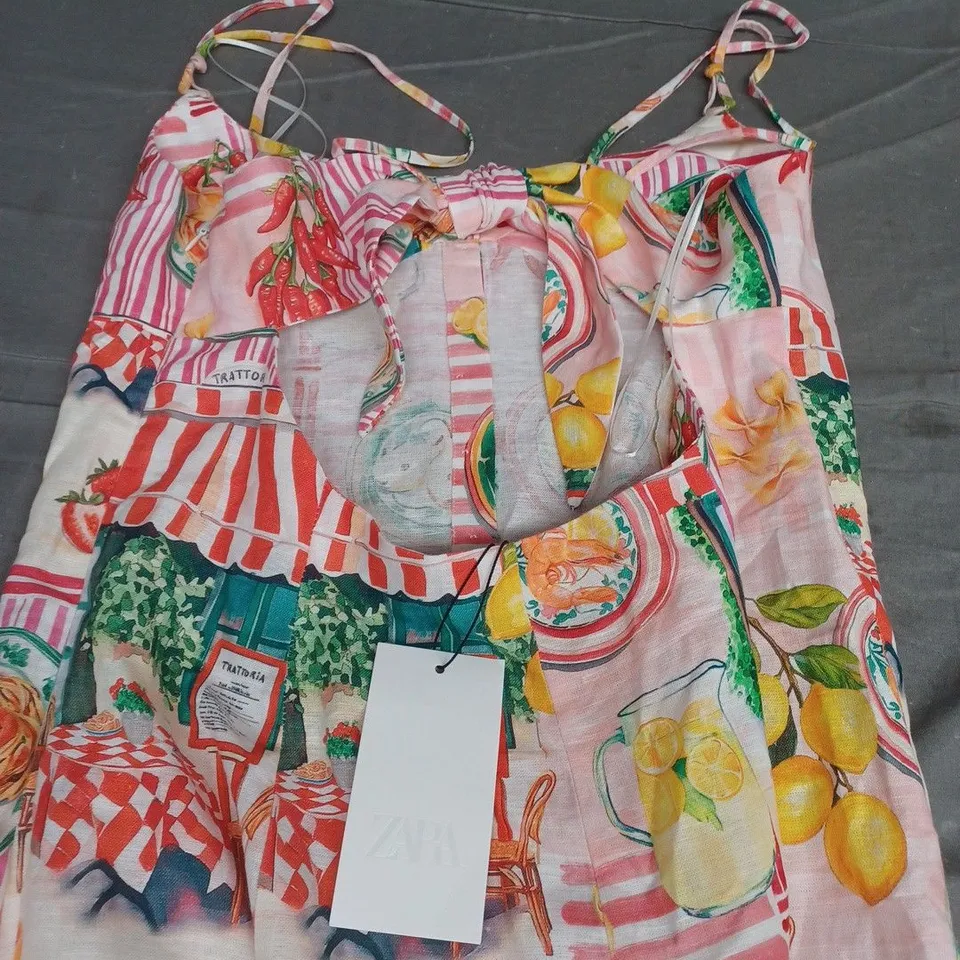 ZARA OPEN BACK TIE PRINTED MAXI DRESS, MULTICOLOUR - UK SIZE XL