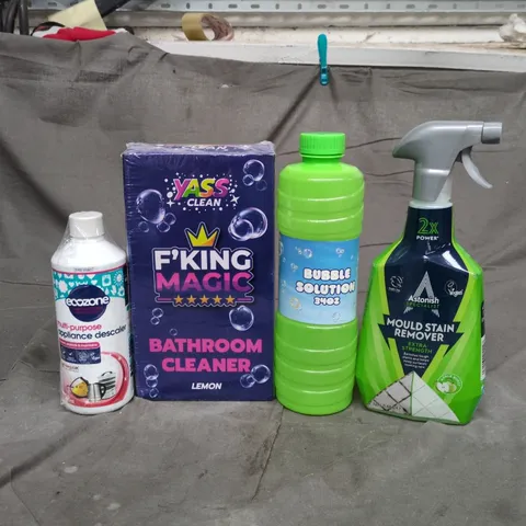 APPROXIMATELY 20 HOUSEHOLD LIQUIDS TO INCLUDE BUBBLE SOLUTION, ECOZONE APPLIANCE DESCALER AND ASTONISH MOULD STAIN REMOVER