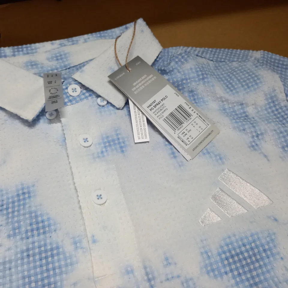 ADIDAS TEXTURED PG SPRAY BLUE POLO SHIRT - UK M
