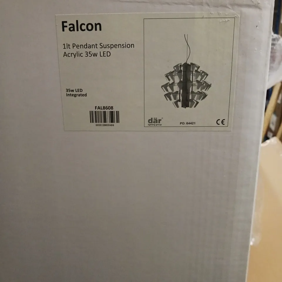 BRAND NEW BOXED DAR LIGHTING FALCON ACRYLIC 1 LIGHT SUSPENSION PENDANT LIGHT - COLLECTION ONLY 