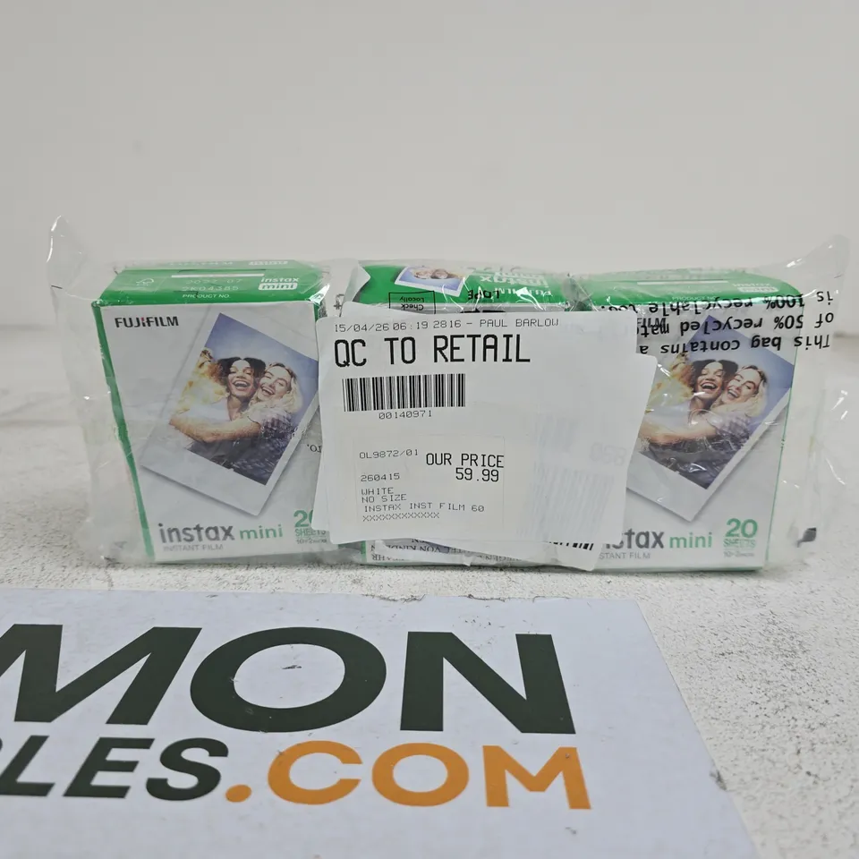 SET OF 3 FUJIFILM INSTAX MINI INSTANT FILM 20 SHEETS 