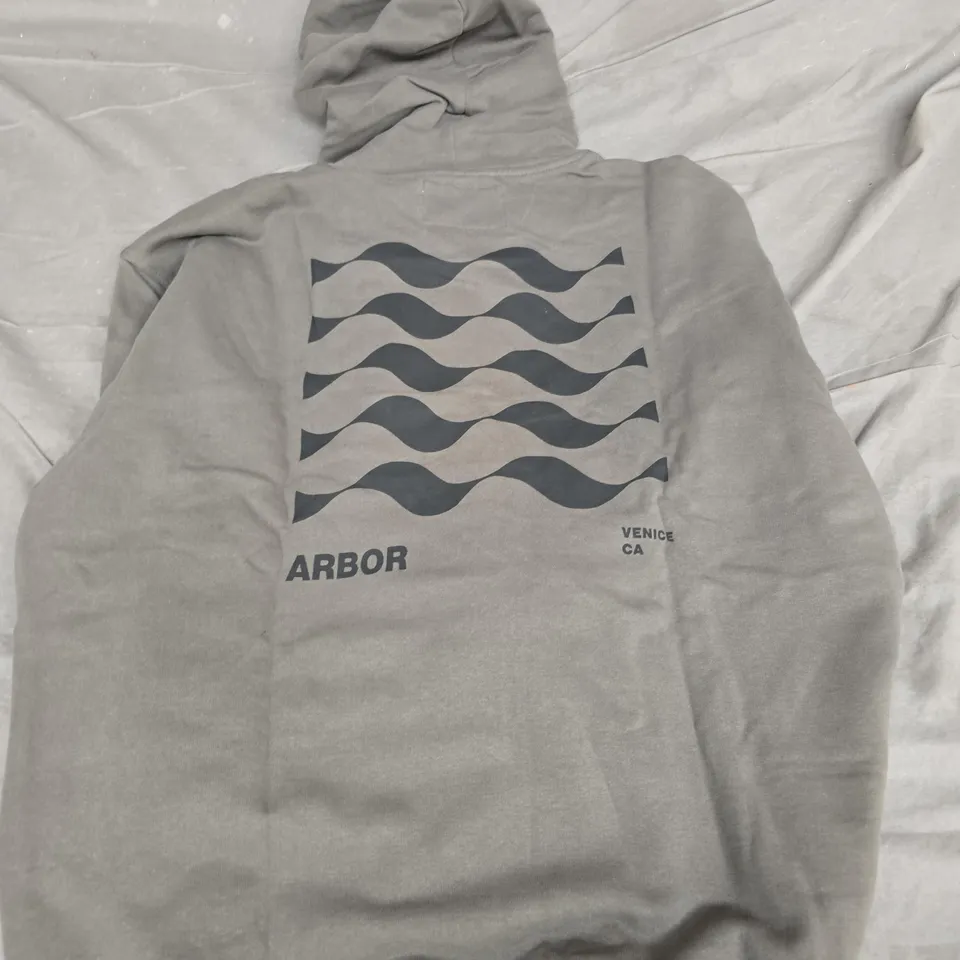 ARBOR HOODIE - GREY FLEECE WITH BACK WAVE GRAPHIC, VENICE CA (SIZE L) (VERIFY MODEL)