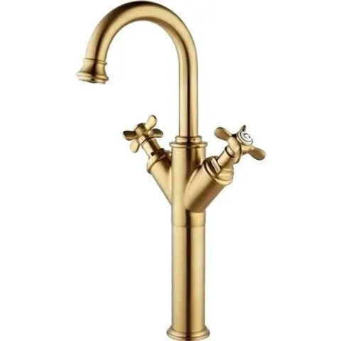 BOXED BRUSHED BRASS TALL CROSSHEAD BASIN MIXER TAP - CAMDEN
