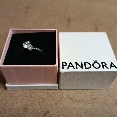 PANDORA TWO-STONE HEART RING IN SILVER TONE – BOXED