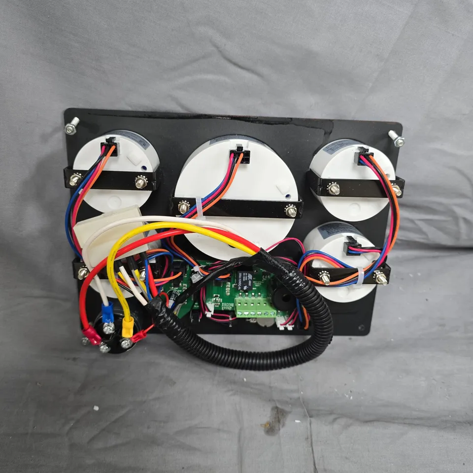 VEHICLE INSTRUMENT PANEL WITH FIVE ROUND GAUGES (TACHOMETER, VOLTMETER, OIL PRESSURE, TEMPERATURE, FUEL) AND WIRING HARNESS