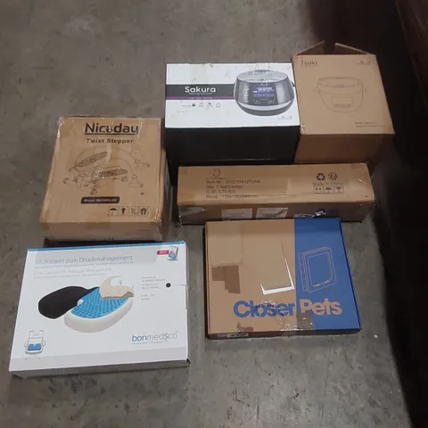 PALLET OF ASSORTED ITEMS INCLUDING: RICE COOKERS, TWIST STEPPER, PET PRODUCTS, CHAIR MAT ECT