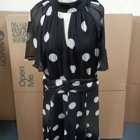 WOMEN'S BLACK & WHITE POLKA DOT CORSAGE MAXI DRESS - UK SIZE 14