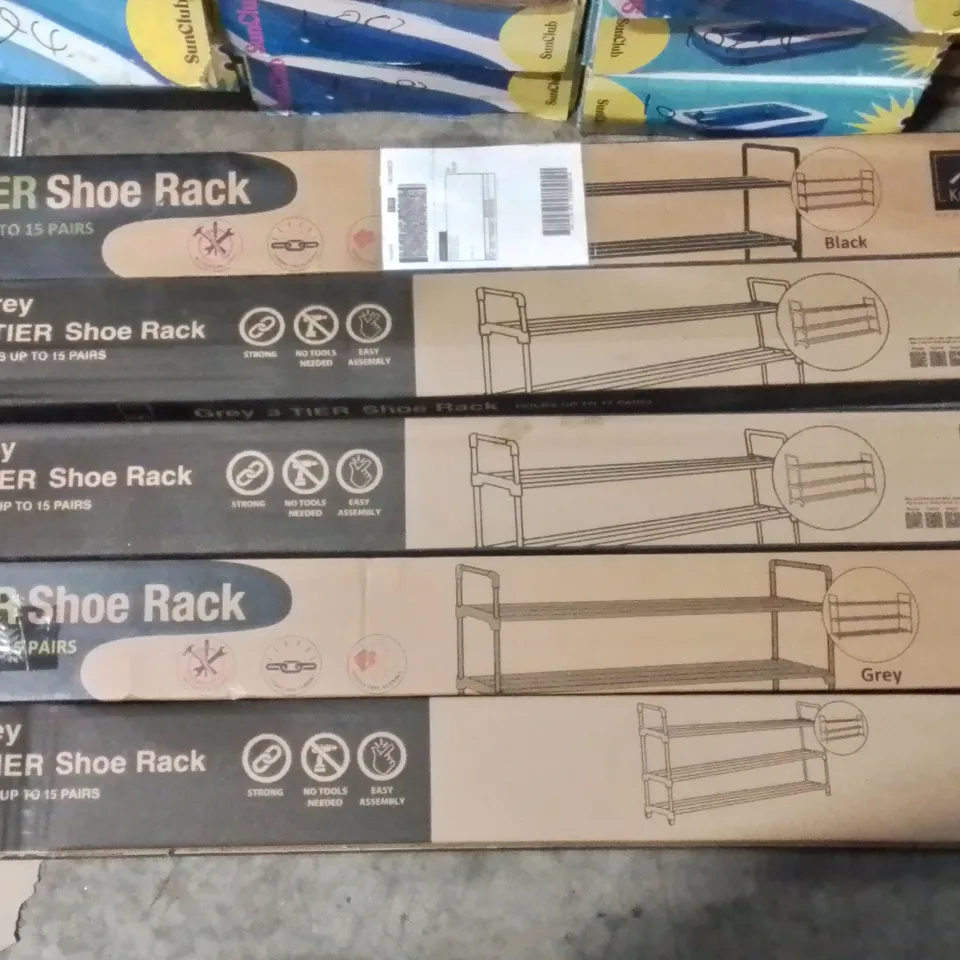 APPROXIMATELY 5 BOXED KNIGHT HOMEWARE 3 TIER GREY SHOE RACK 