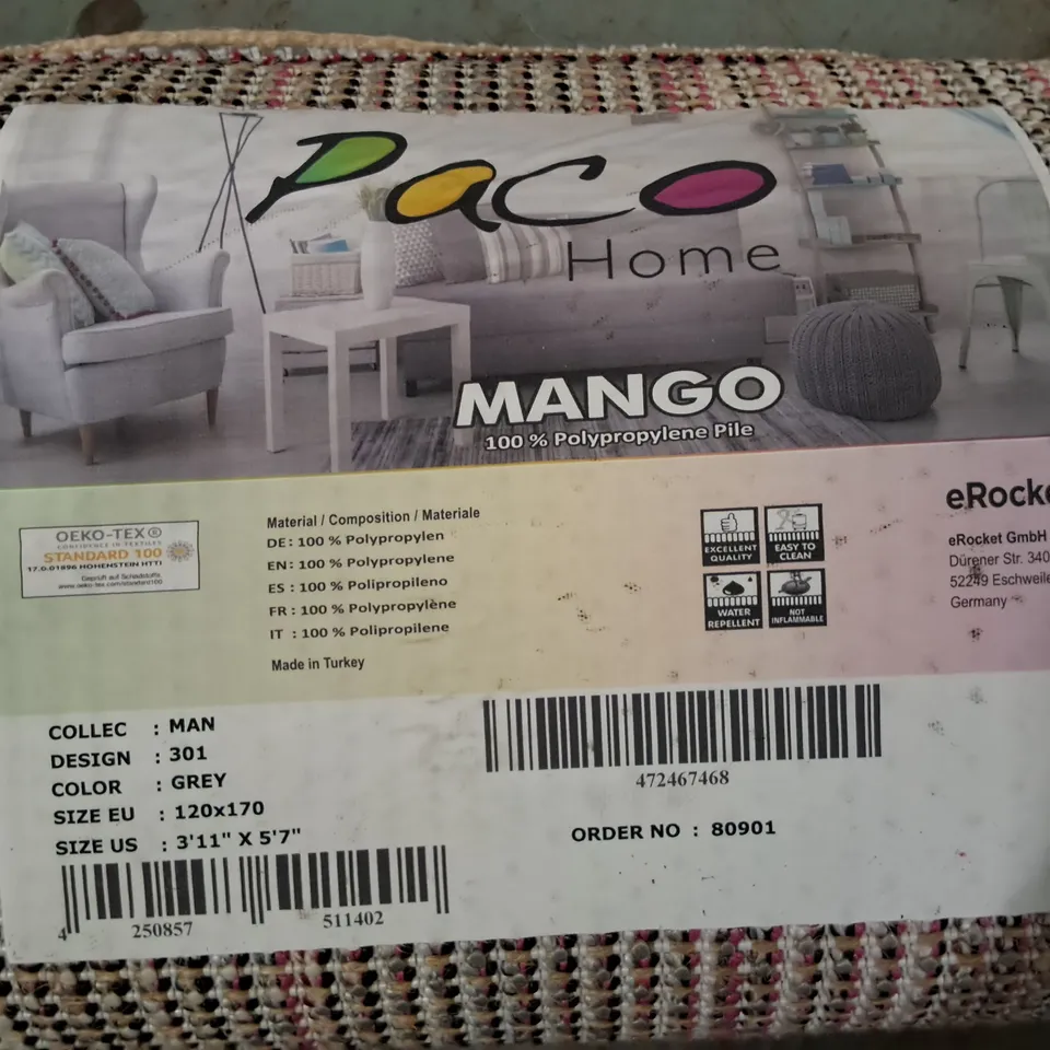 BRAND NEW PACO MANGOGREY RUG - 120X170CM
