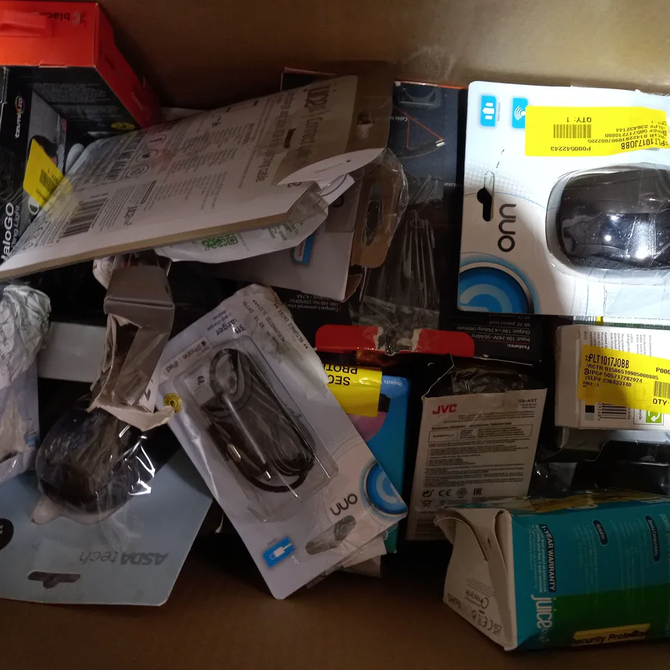 BOX OF APPROXIMATELY 20 ASSORTED HOUSEHOLD ITEMS TO INCLUDE ONN STEREO HEADSET, BLACKWEB 3-WAY HDMI SELECTOR, ASDA TECH WIRELESS OPTICAL MOUSE, ETC