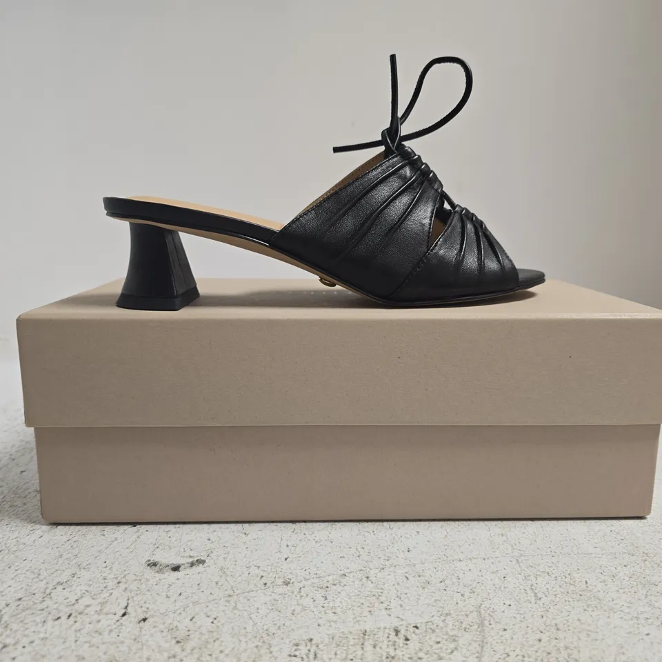 BOXED PAIR OF COLLECTION CHARLES & KEITH OPEN TOE LOW BLOCK HEEL MULES IN BLACK SIZE EU 36