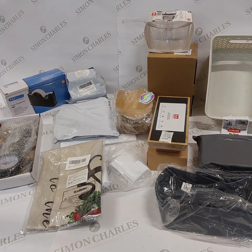 12 BRAND NEW ITEMS TO INCLUDE: SHANZU WHETSTONE, CURVER TUB, PAPER BOWLS, PACK OF GLOVES