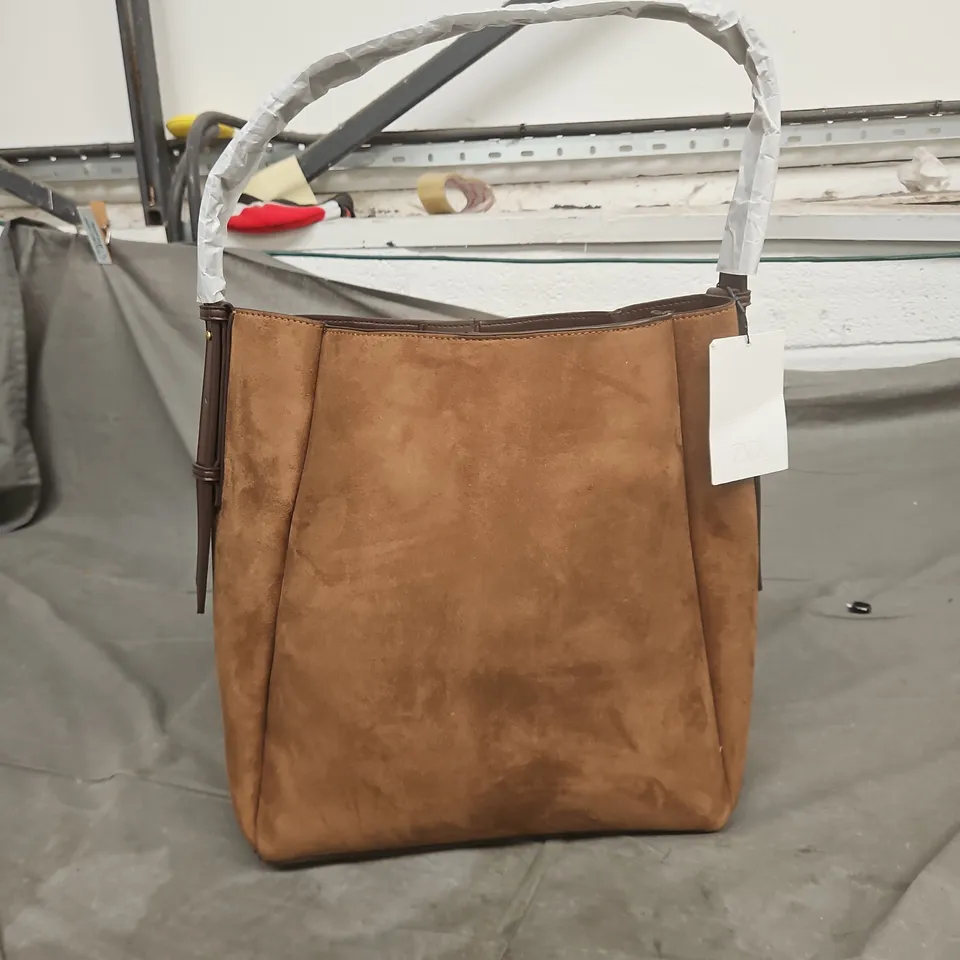 ZARA BROWN SUEDE HANDBAG WITH TOP HANDLES