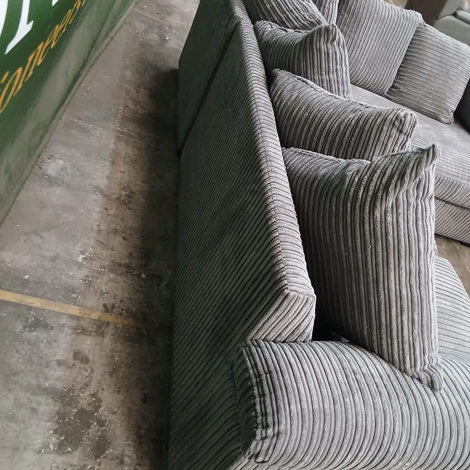 GREY CORDUROY L-SHAPED SECTIONAL SOFA WITH CHAISE AND CUSHIONS