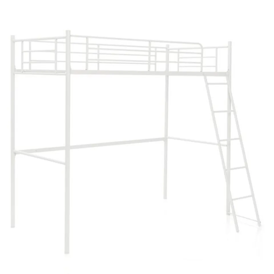 BOXED COSTWAY METAL LOFT BED WITH INTEGRATED LADDER AND FULL-LENGTH GUARDRAILS - WHITE