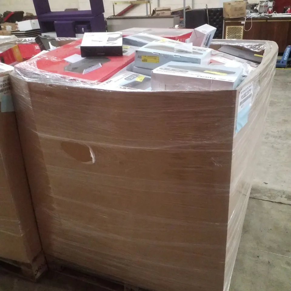 PALLET CONTAINING ASSORTED ELECTRICAL RETURNS INCLUDING CANON PIXMA PRINTER, HDMI DVD PLAYER WITH REMOTE, OUTDOOR SECURITY WIFI CAMERA & HEADPHONES