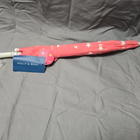 HOLLY & BEAU CHILDREN'S PINK UMBRELLA WITH WHITE STARS APPROXIMATELY 5 PCS 