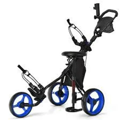 BOXED GOLF 3-WHEEL PUSH PULL CART WITH STORAGE BAG AND FOOT BRAKE