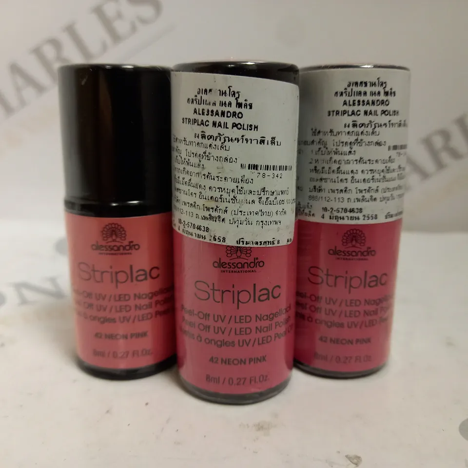 BOX OF APPROX 25 X 8ML ALESSANDRO STRIPLAC PEEL-OFF UV LED NAIL POLISH #42 NEON PINK 
