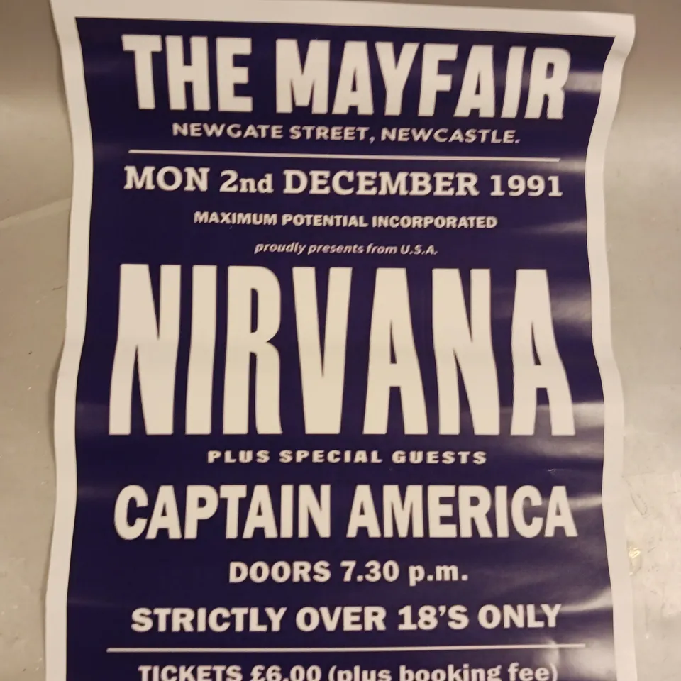 BOX OF APPROXIMATELY 10 ASSORTED ART PRINTS OF VARIOUS STYLES TO INCLUDE THYE BEATLES ALBUM TRAIN MAP, THE MAYFAIR NIRVANA 1991 POSTER, ETC