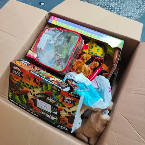 BOX OF APPROXIMATELY 7 ASSORTED TOYS INCLUDING TOTALLY TRACKS DINO AND PITTER PATTER PETS 