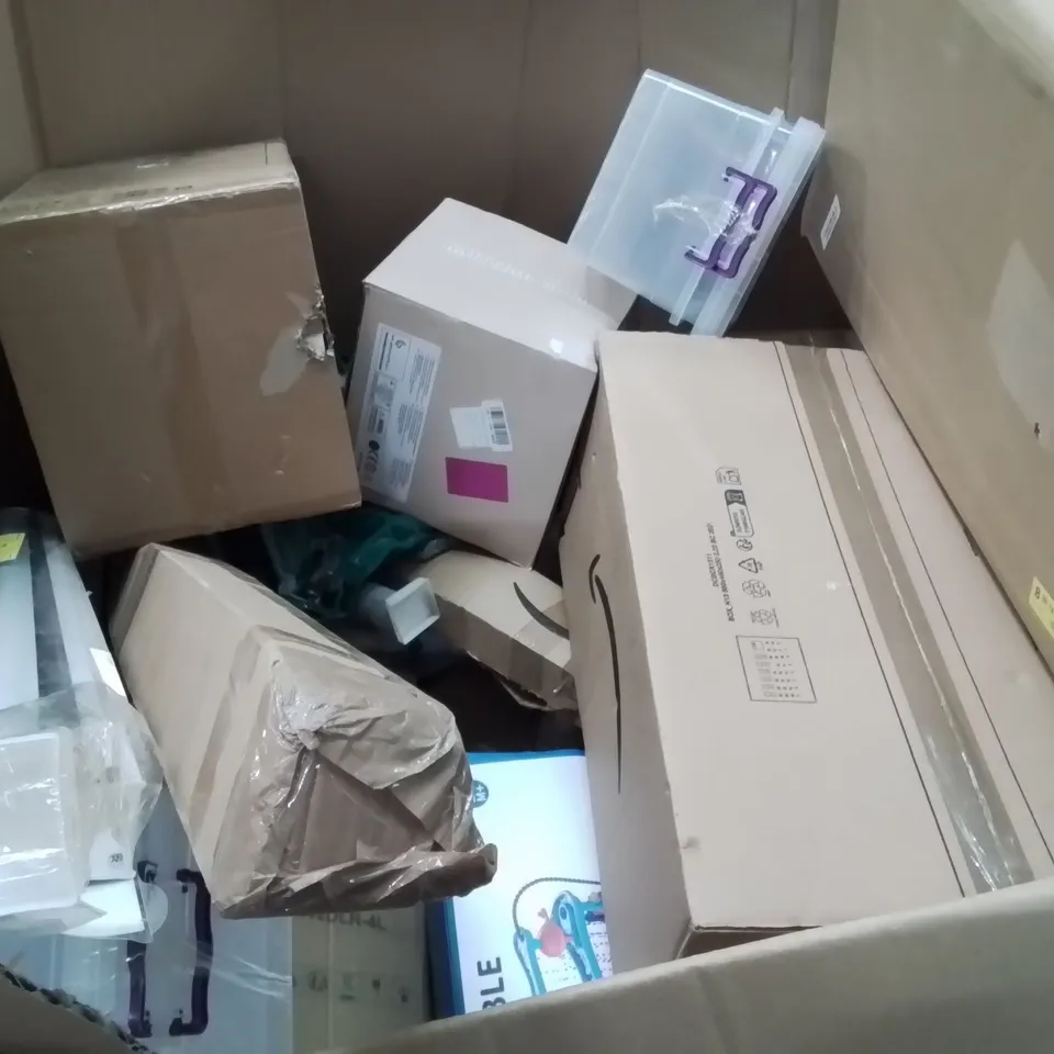 PALLET CONTAINING ASSORTED HOUSEHOLD PRODUCTS INCLUDING WATER TABLE, HANGING SWING, BADMINTON  RACKET, ROLLER BLIND & CLEAR STORAGE TUBS