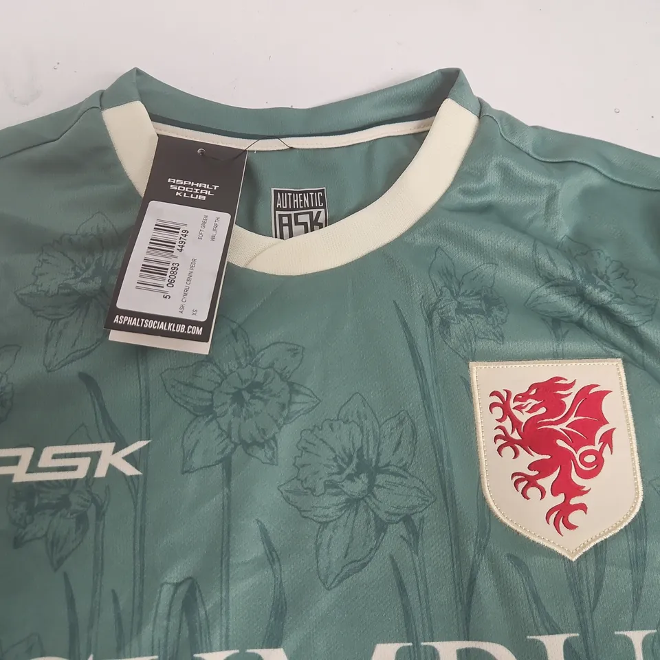 ASK CYMRU FOOTBALL SHIRT IN SOFT GREEN - XS