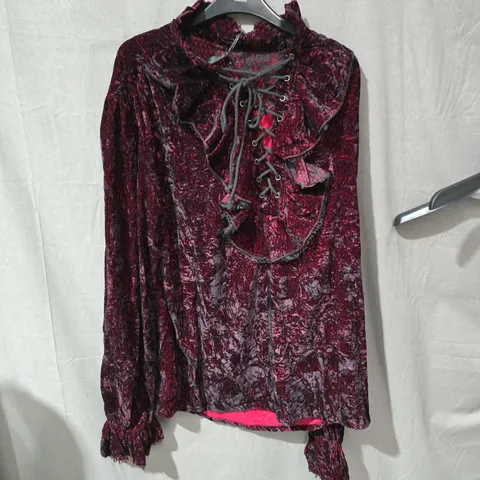 PUNK RAVE VELVET LACE-UP BLOUSE β BURGUNDY CRUSHED VELVET