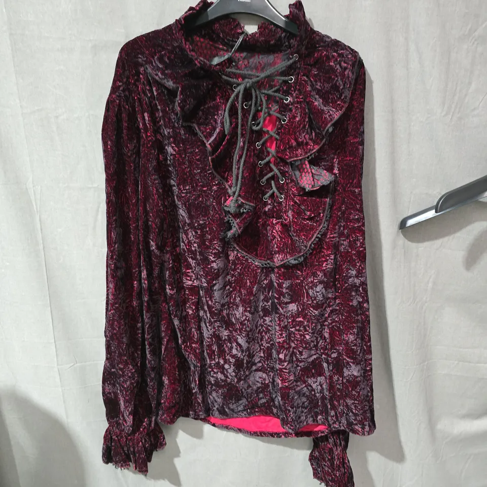 PUNK RAVE VELVET LACE-UP BLOUSE – BURGUNDY CRUSHED VELVET